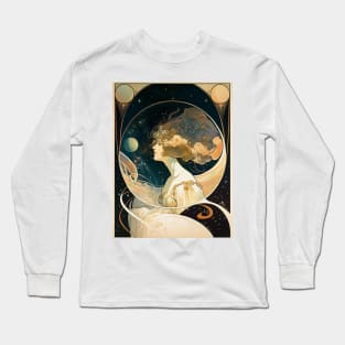 Girl In Space Art Nouveau Alphonse Mucha Inspired Design Long Sleeve T-Shirt